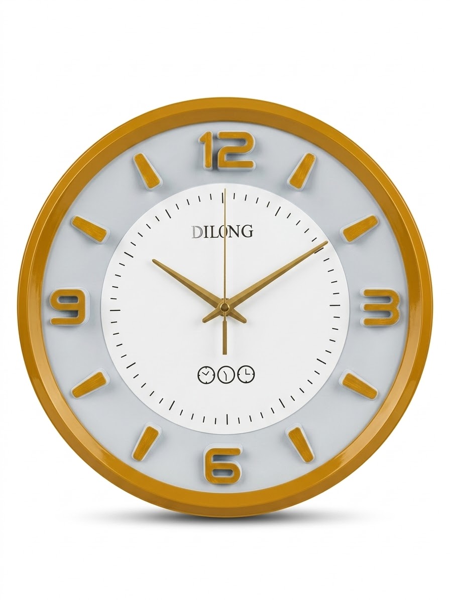 Dilong Modern 3D Dial Round Gold Wall Clock